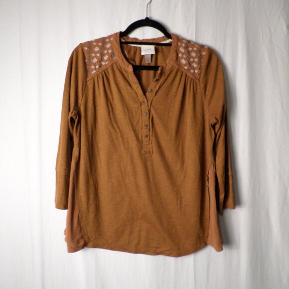 Knox Rose Thermal Rust Colored Long Sleeve Knit Tee Blouse Womens Large - Picture 1 of 12